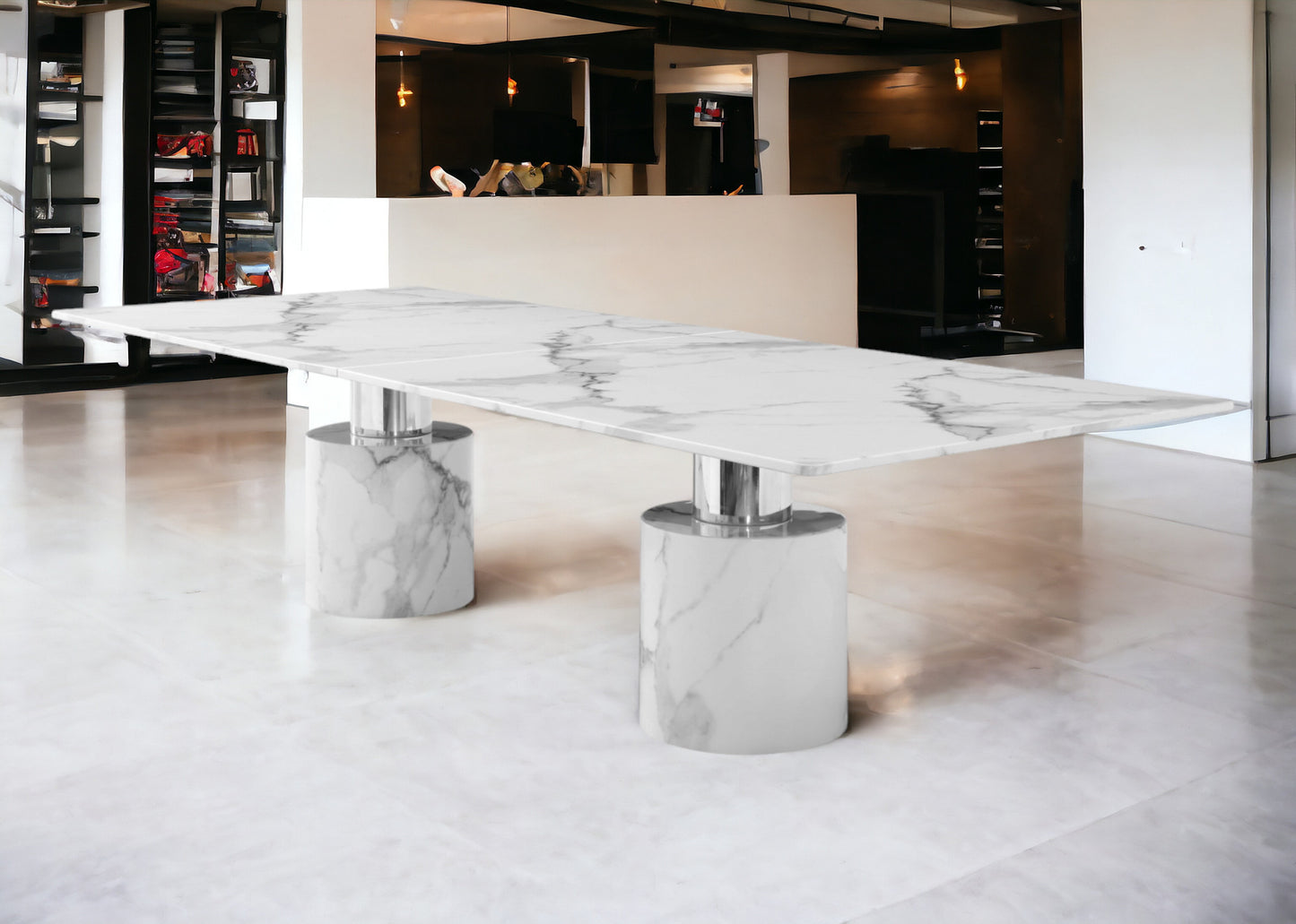 White Marble Double Pedestal Base Dining Table