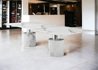 White Marble Double Pedestal Base Dining Table
