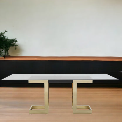 Clear And Gold Glass And Stainless Steel Double Pedestal Base Dining Table