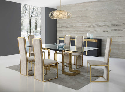 Clear And Gold Glass And Stainless Steel Double Pedestal Base Dining Table