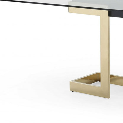 Clear And Gold Glass And Stainless Steel Double Pedestal Base Dining Table