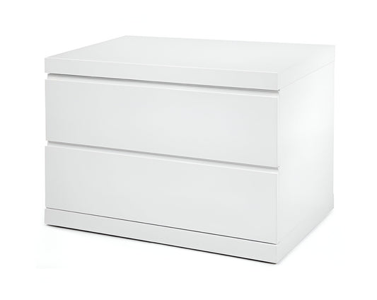 White 2 Drawer Glossy Finish Nightstand