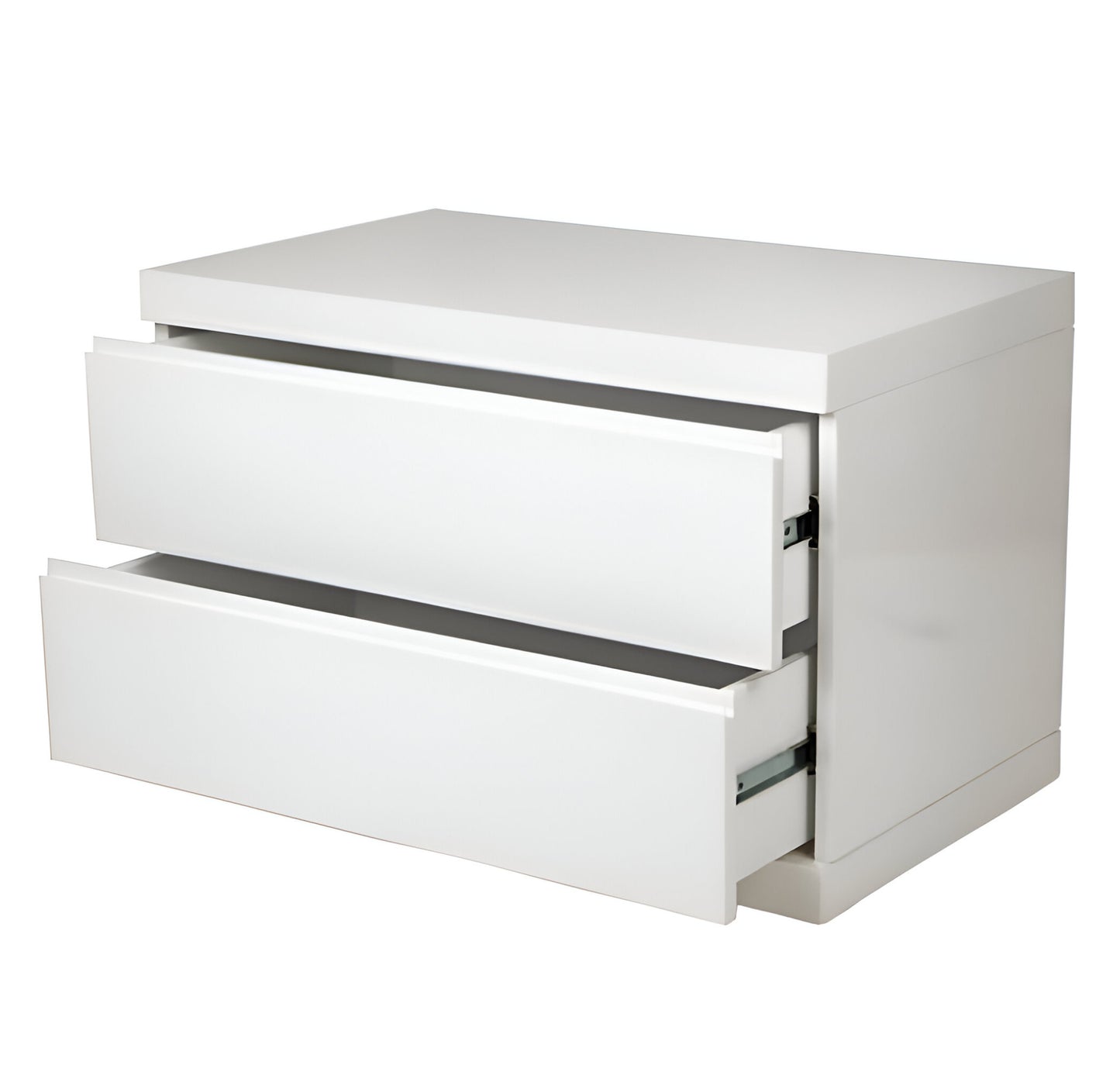 White 2 Drawer Glossy Finish Nightstand