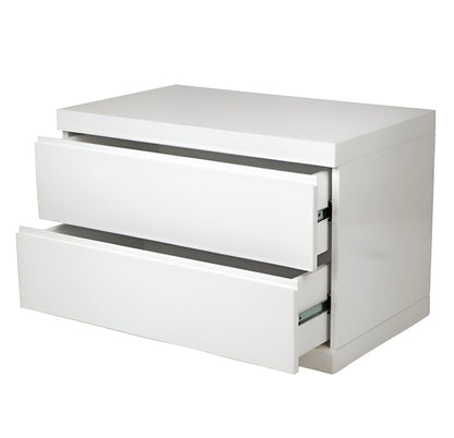 White 2 Drawer Glossy Finish Nightstand