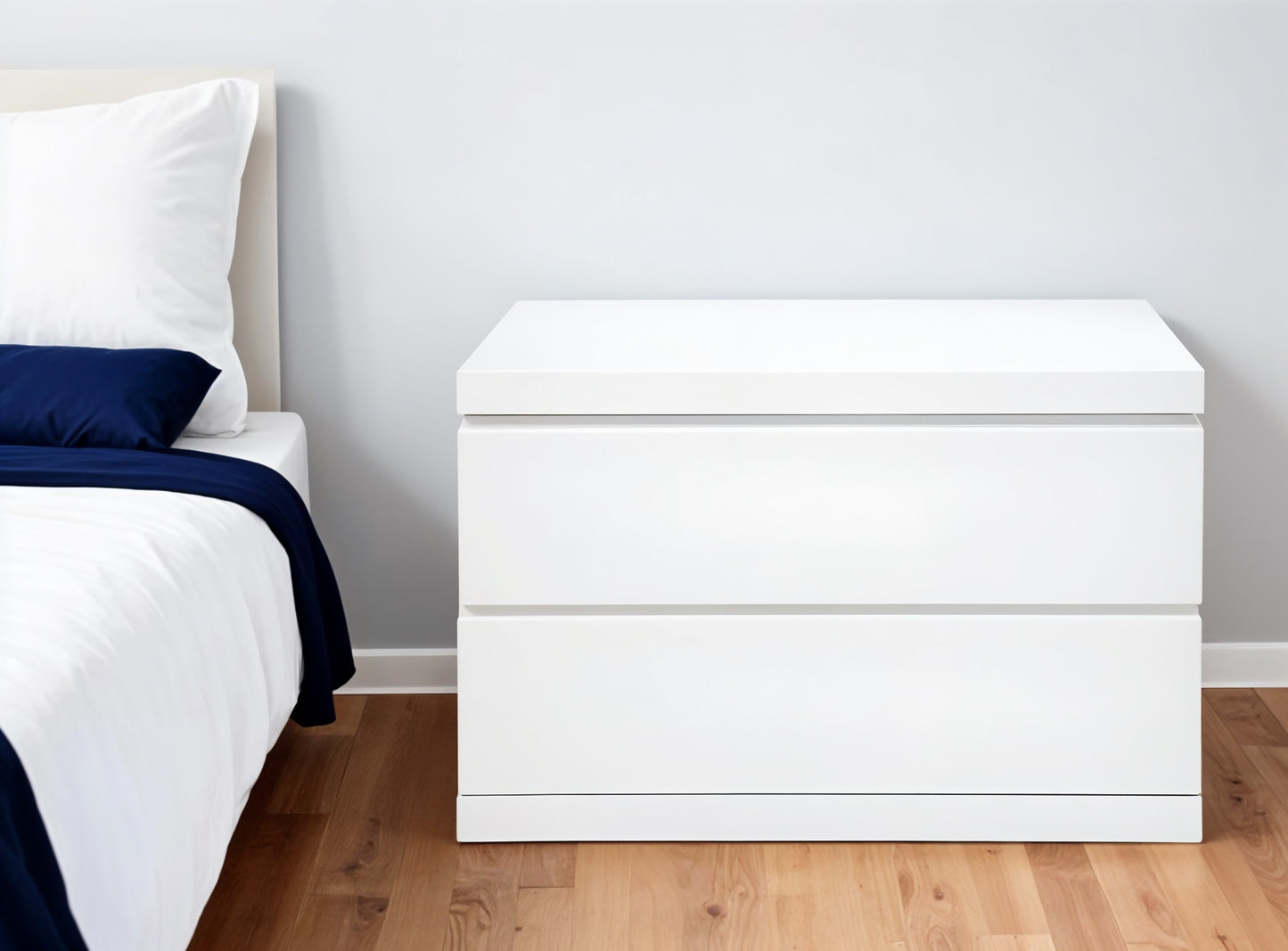 White 2 Drawer Glossy Finish Nightstand
