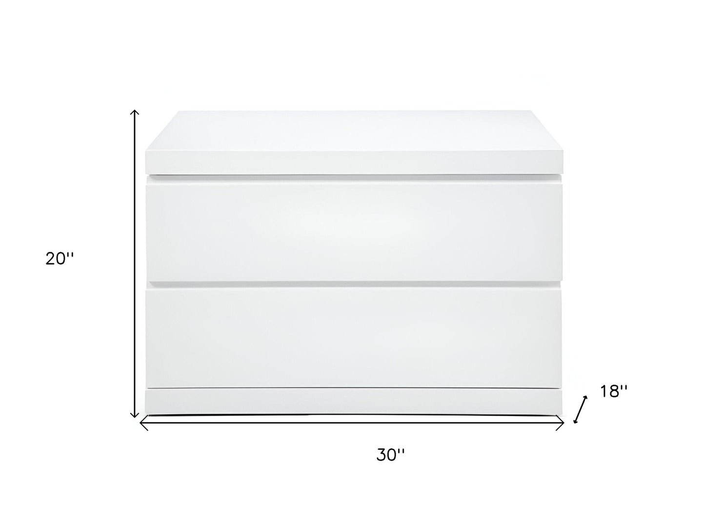 White 2 Drawer Glossy Finish Nightstand