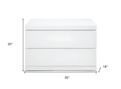 White 2 Drawer Glossy Finish Nightstand