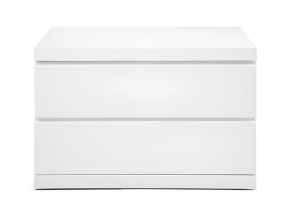 White 2 Drawer Glossy Finish Nightstand