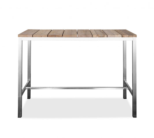 Wood Brown And Silver Solid Wood And Stainless Steel Dining Table
