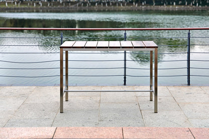 Wood Brown And Silver Solid Wood And Stainless Steel Dining Table