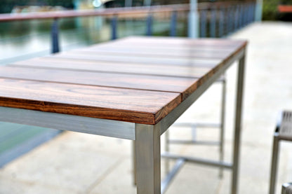 Wood Brown And Silver Solid Wood And Stainless Steel Dining Table