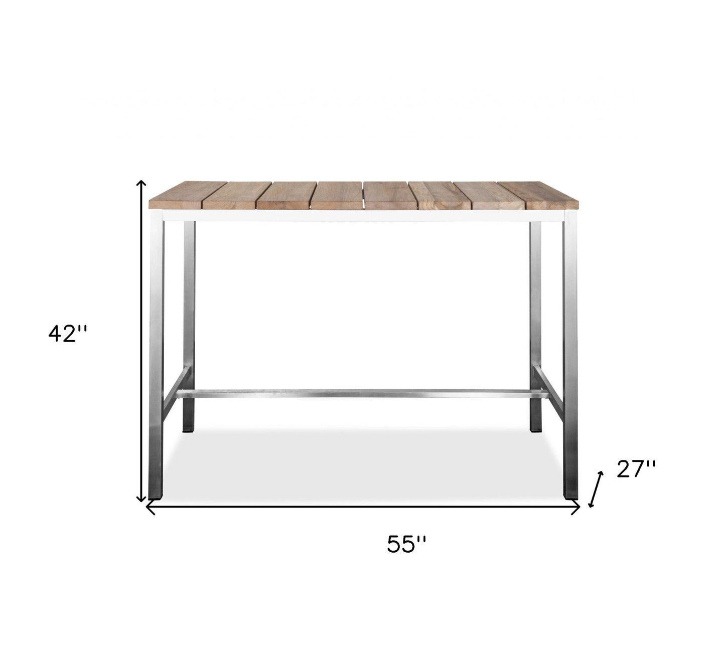Wood Brown And Silver Solid Wood And Stainless Steel Dining Table