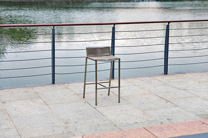Brown & Silver Stainless Steel Low Back Bar Height Bar Chair