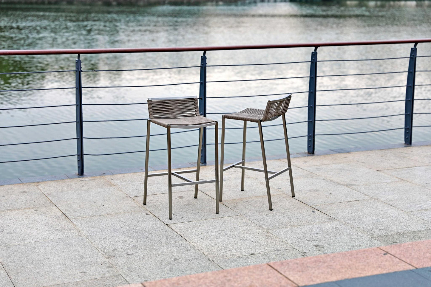 Brown & Silver Stainless Steel Low Back Bar Height Bar Chair