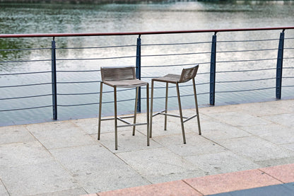 Brown & Silver Stainless Steel Low Back Bar Height Bar Chair