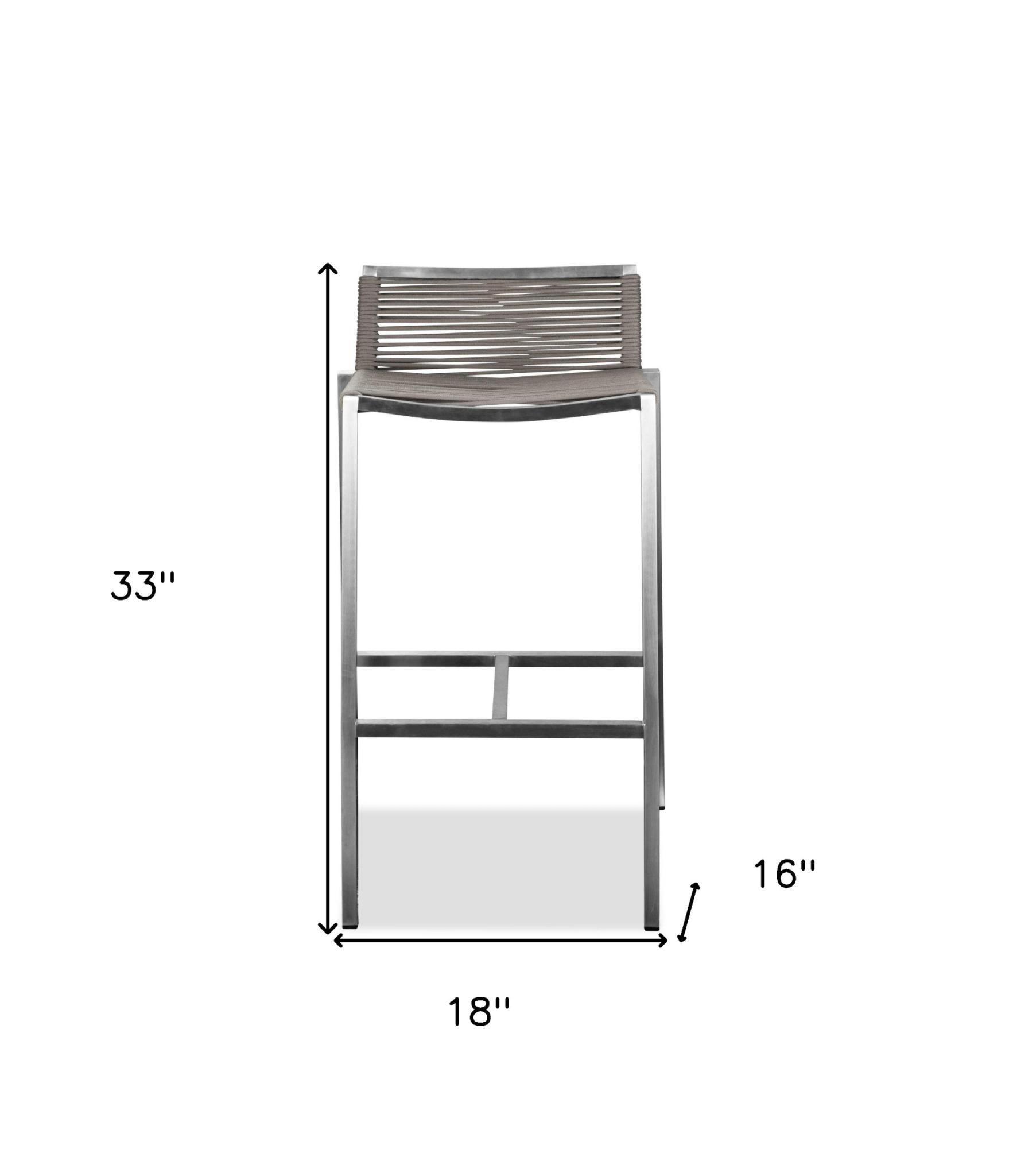 Brown & Silver Stainless Steel Low Back Bar Height Bar Chair
