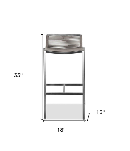 Brown & Silver Stainless Steel Low Back Bar Height Bar Chair