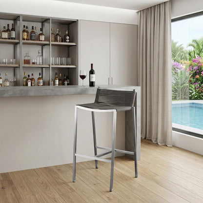 Brown & Silver Stainless Steel Low Back Bar Height Bar Chair