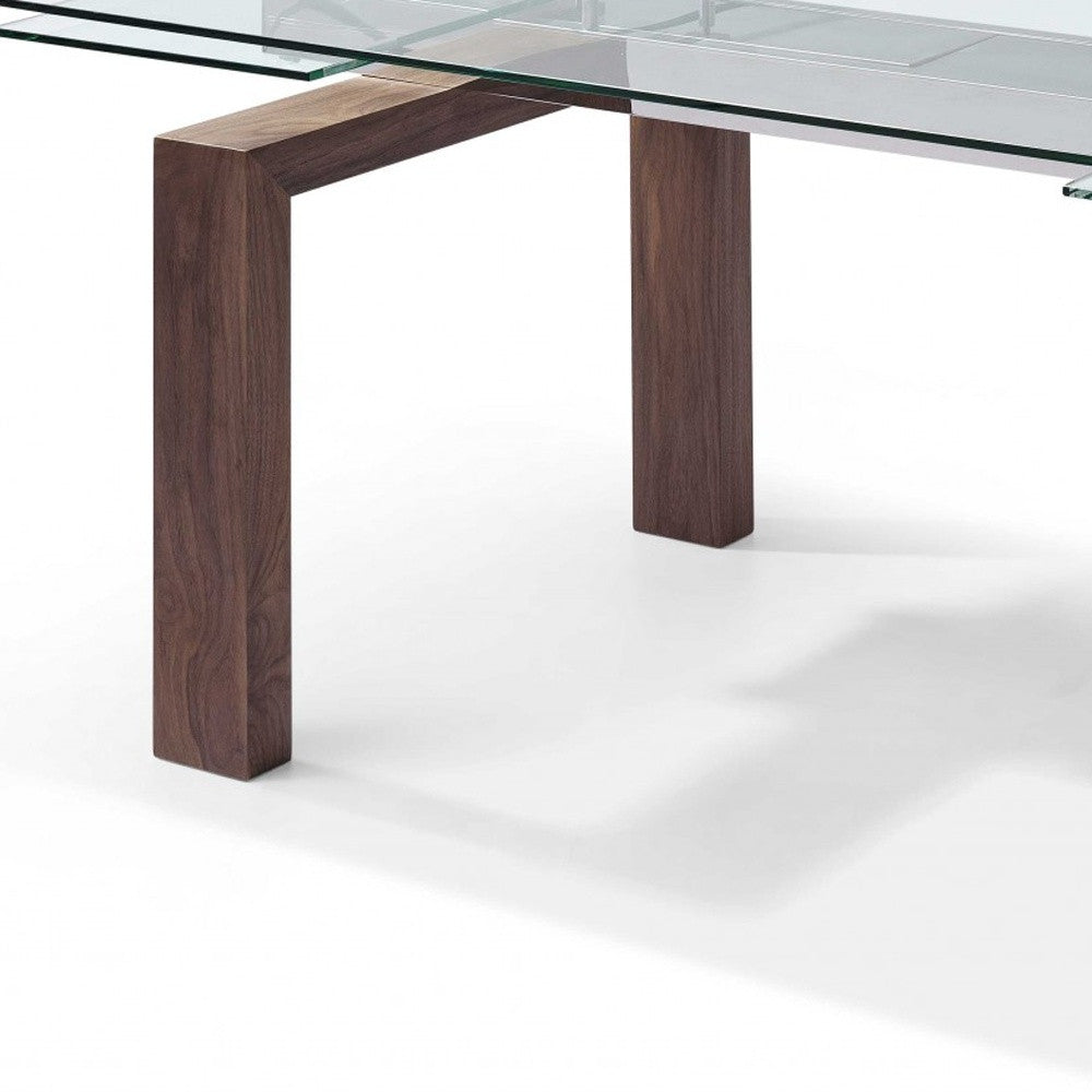 Clear and Brown Glass Self-Storing Leaf Dining Table