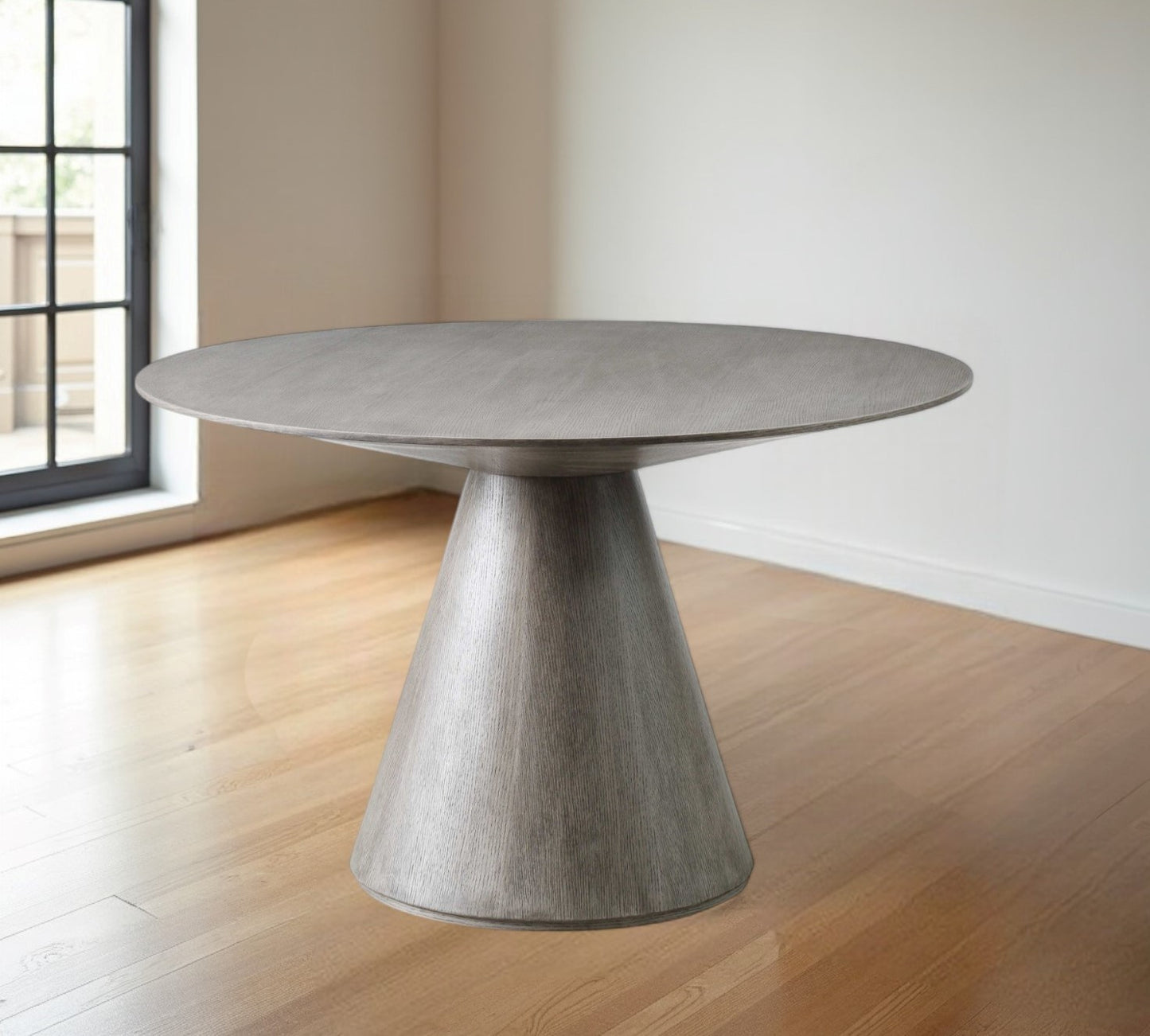 Gray Rounded Solid Wood Pedestal Base Dining Table