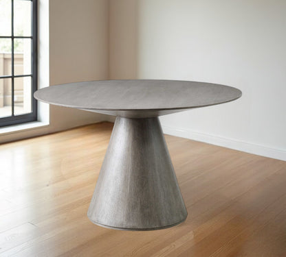 Gray Rounded Solid Wood Pedestal Base Dining Table