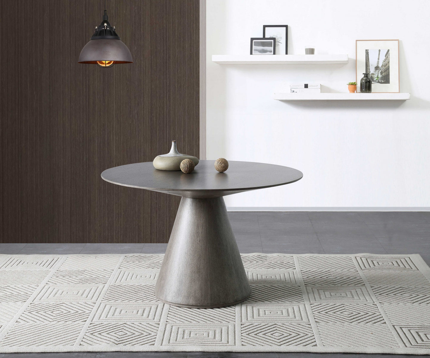 Gray Rounded Solid Wood Pedestal Base Dining Table