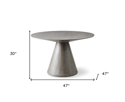 Gray Rounded Solid Wood Pedestal Base Dining Table