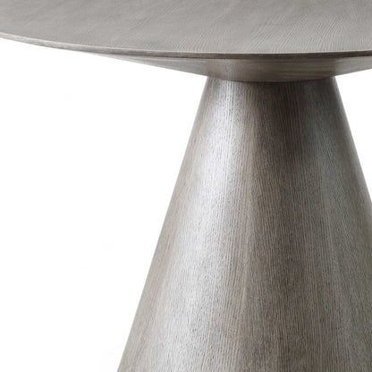 Gray Rounded Solid Wood Pedestal Base Dining Table