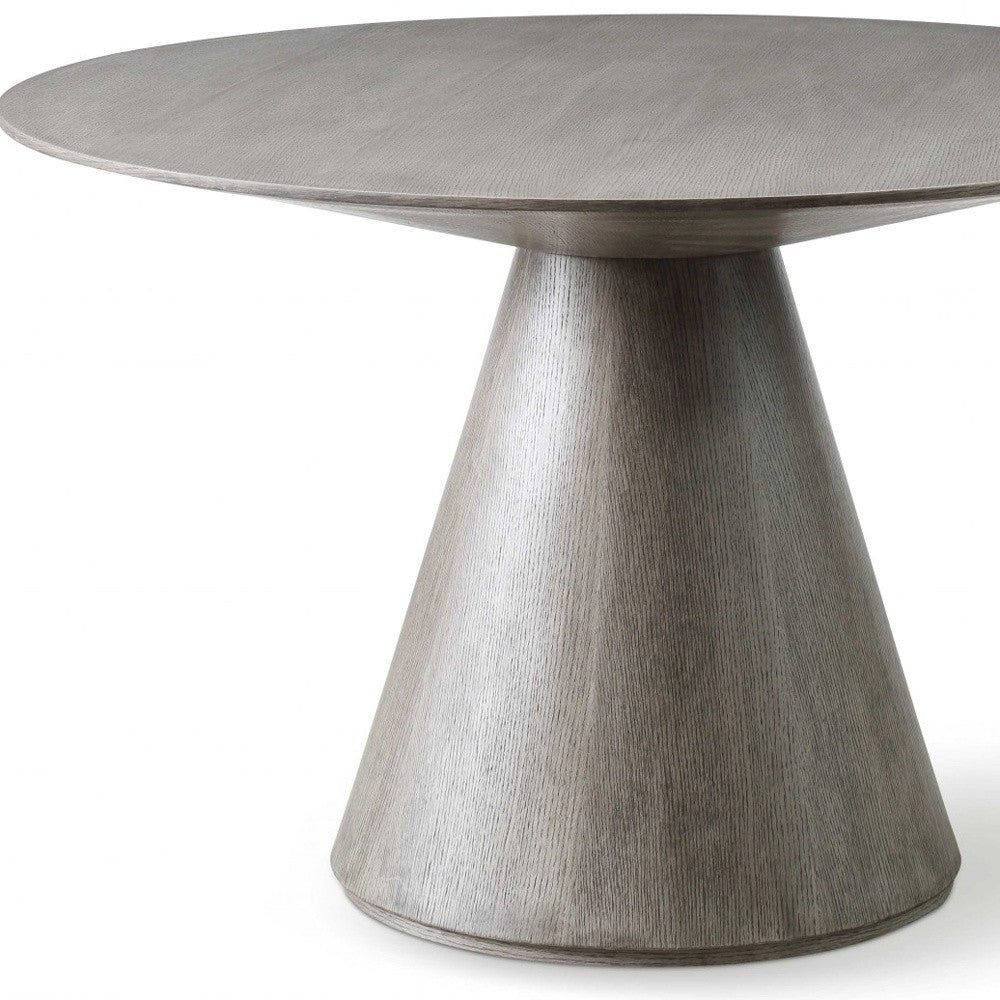Gray Rounded Solid Wood Pedestal Base Dining Table