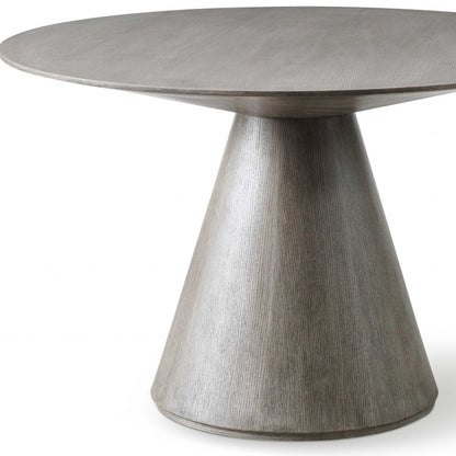 Gray Rounded Solid Wood Pedestal Base Dining Table