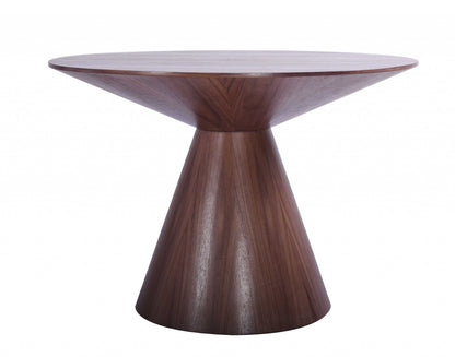 Brown Rounded Solid Wood Pedestal Base Dining Table