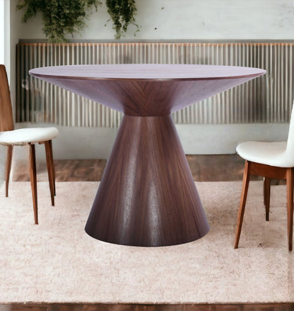 Brown Rounded Solid Wood Pedestal Base Dining Table