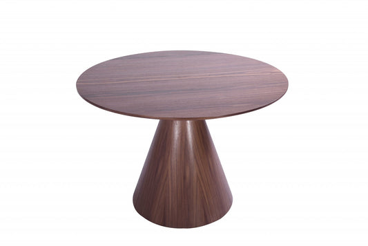 Brown Rounded Solid Wood Pedestal Base Dining Table