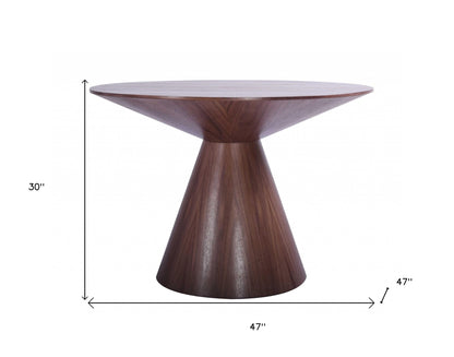 Brown Rounded Solid Wood Pedestal Base Dining Table
