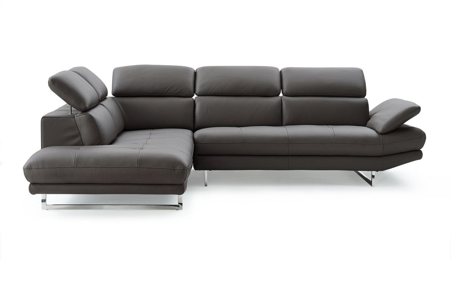 Dark Gray Genuine Leather L Shaped 2 Piece Sofa & Chaise Sectional
