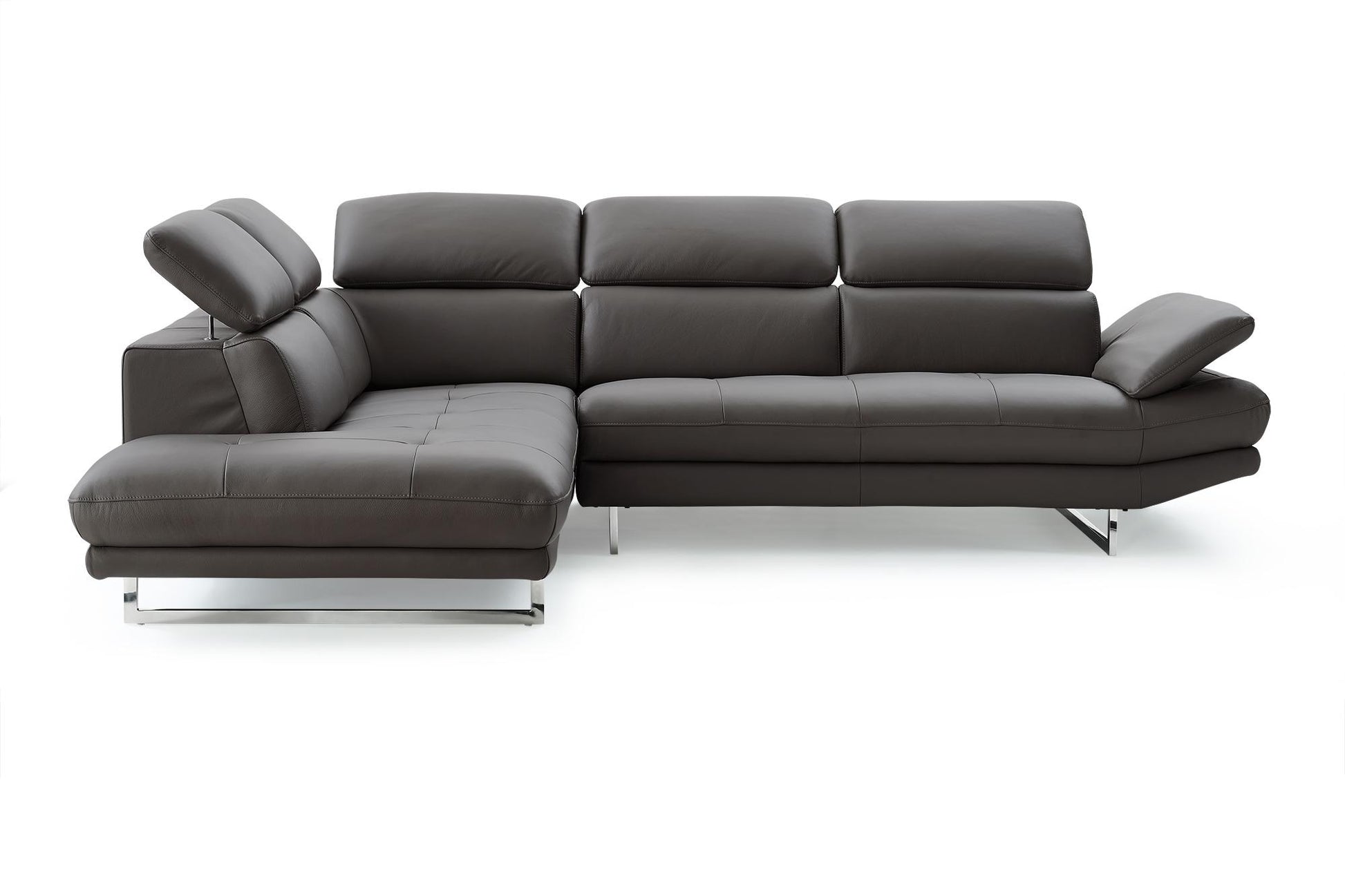 Dark Gray Genuine Leather L Shaped 2 Piece Sofa & Chaise Sectional