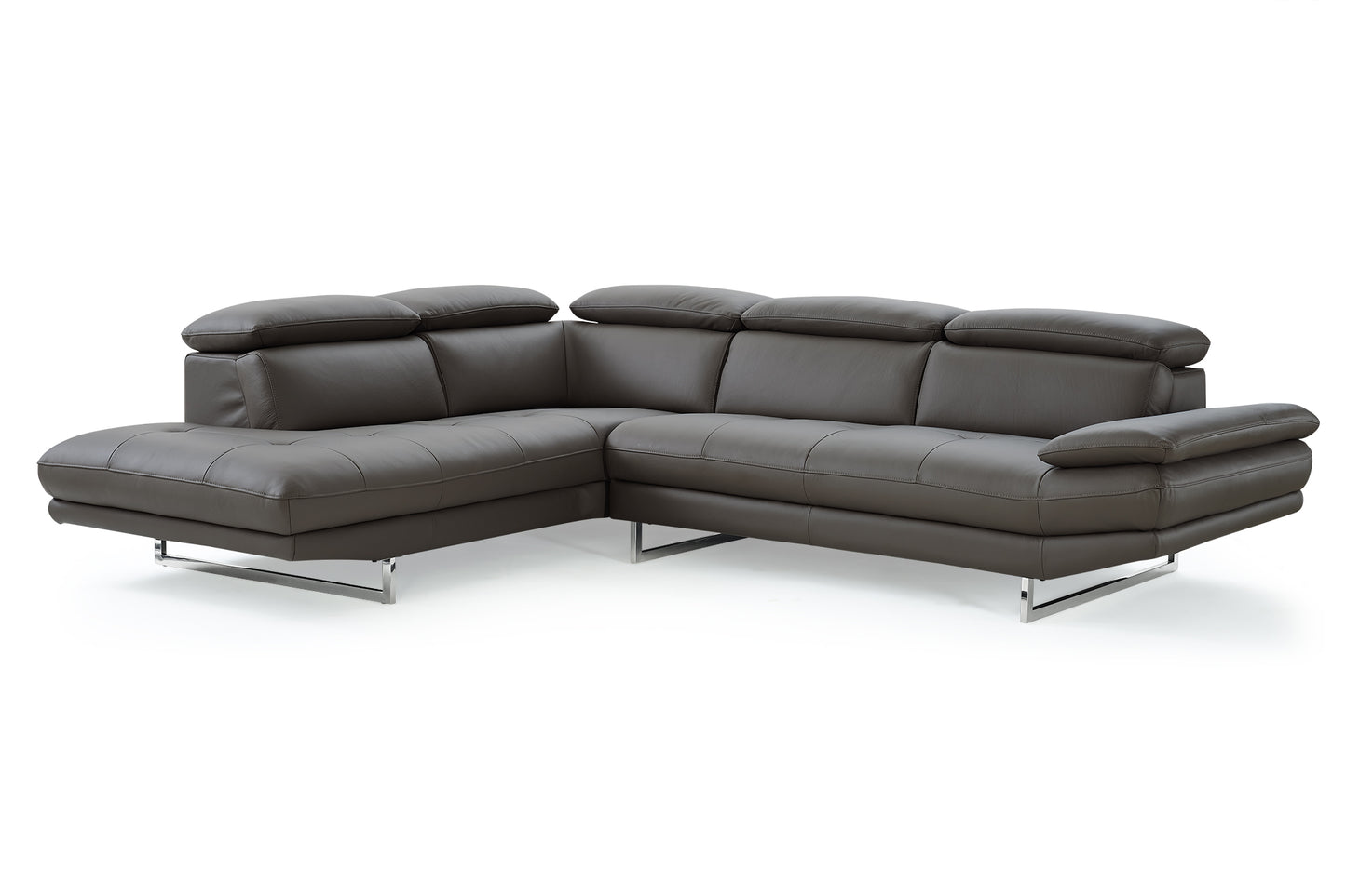 Dark Gray Genuine Leather L Shaped 2 Piece Sectional