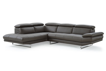 Dark Gray Genuine Leather L Shaped 2 Piece Sectional