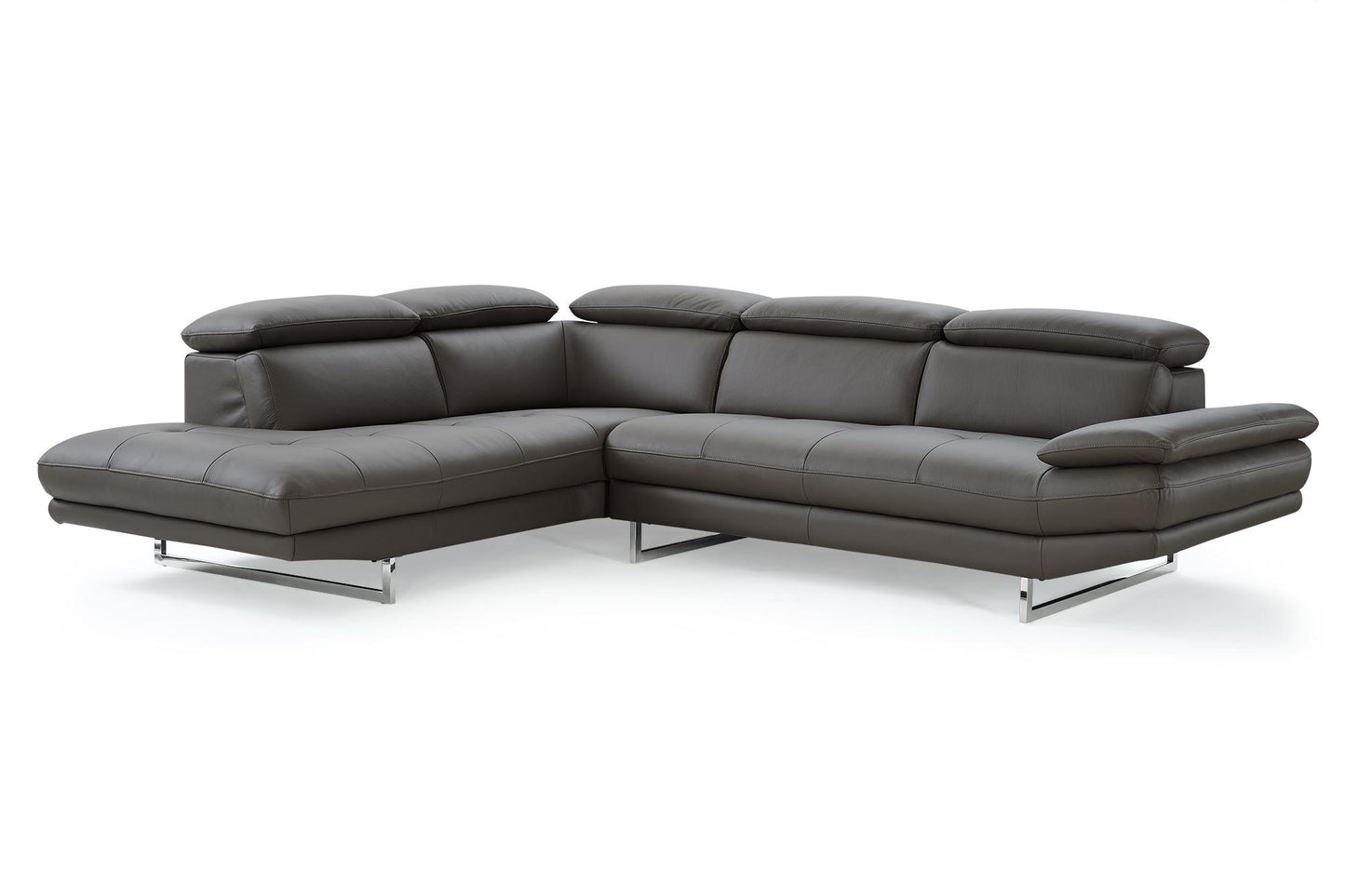 Dark Gray Genuine Leather L Shaped 2 Piece Sofa & Chaise Sectional