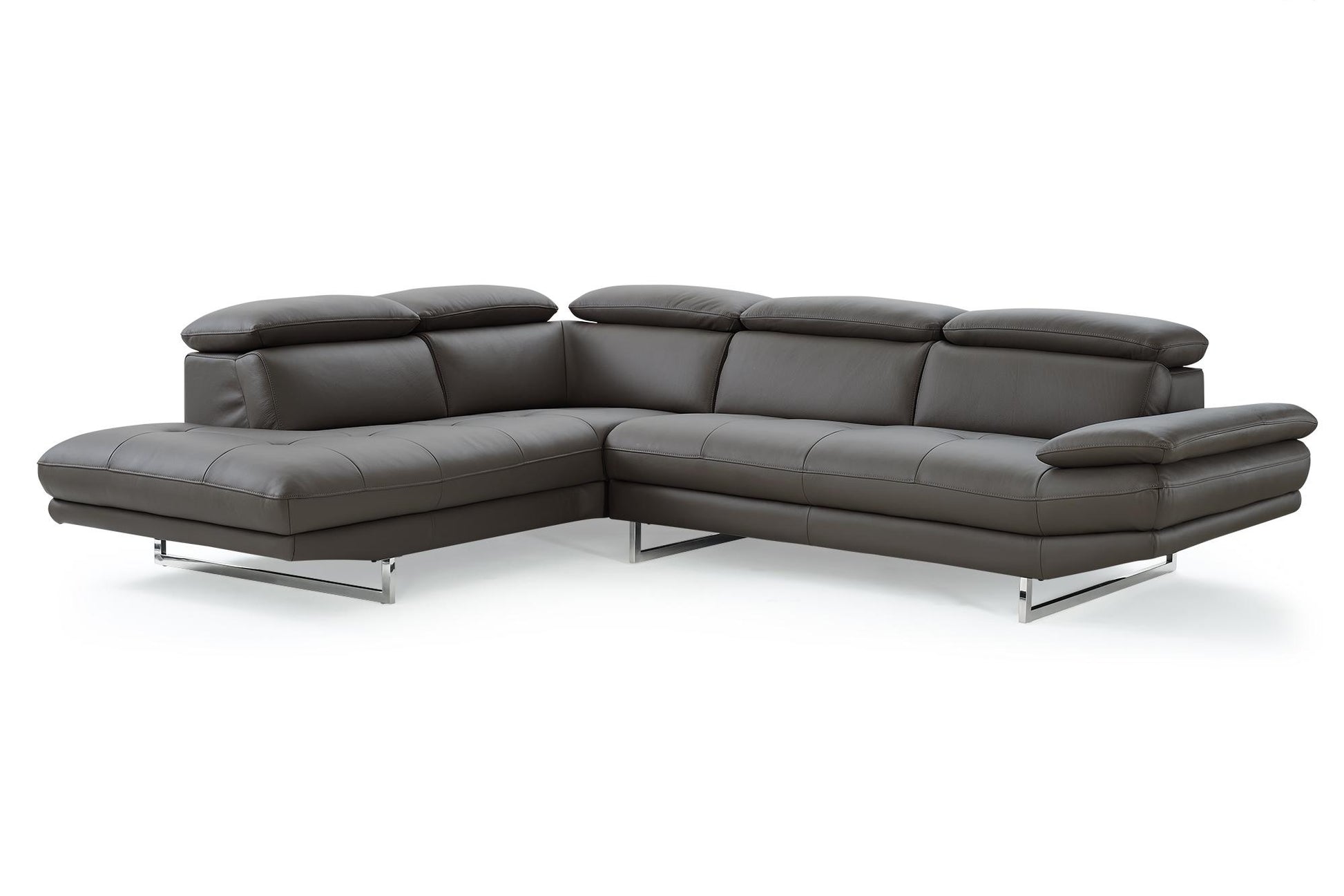 Dark Gray Genuine Leather L Shaped 2 Piece Sofa & Chaise Sectional