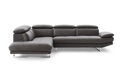 Dark Gray Genuine Leather L Shaped 2 Piece Sectional