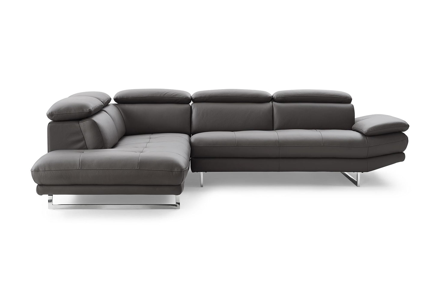 Dark Gray Genuine Leather L Shaped 2 Piece Sofa & Chaise Sectional