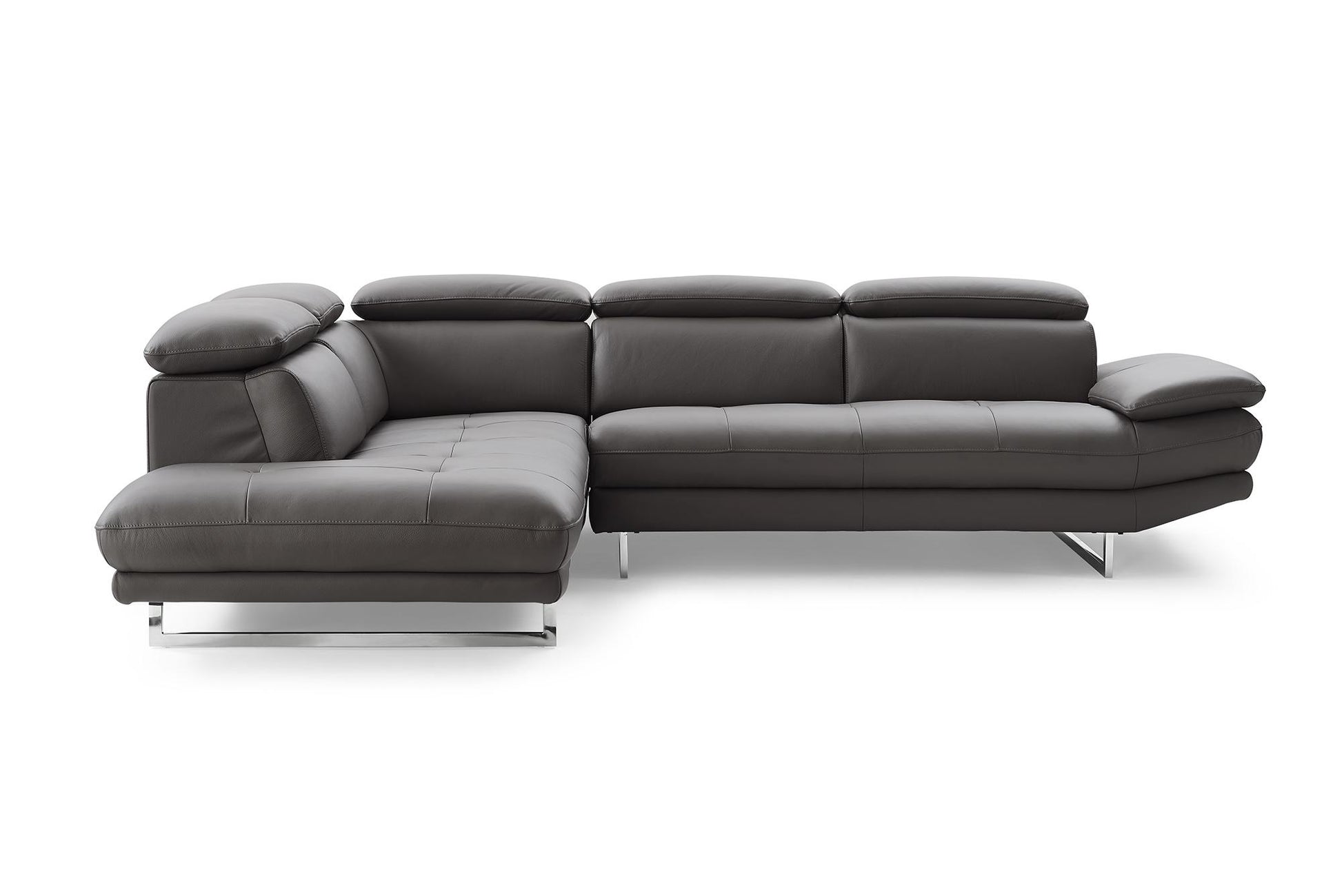 Dark Gray Genuine Leather L Shaped 2 Piece Sofa & Chaise Sectional