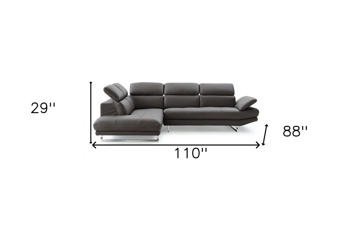 Dark Gray Genuine Leather L Shaped 2 Piece Sofa & Chaise Sectional