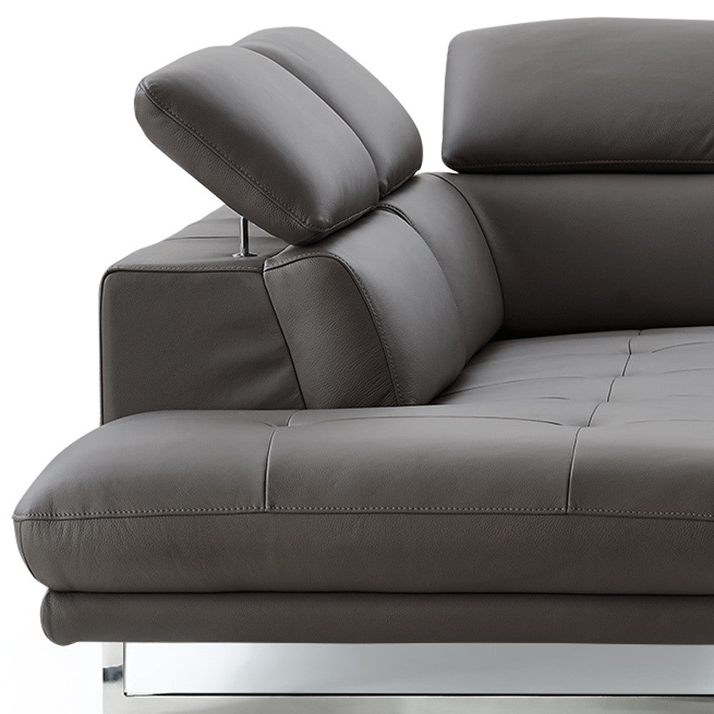 Dark Gray Genuine Leather L Shaped 2 Piece Sofa & Chaise Sectional