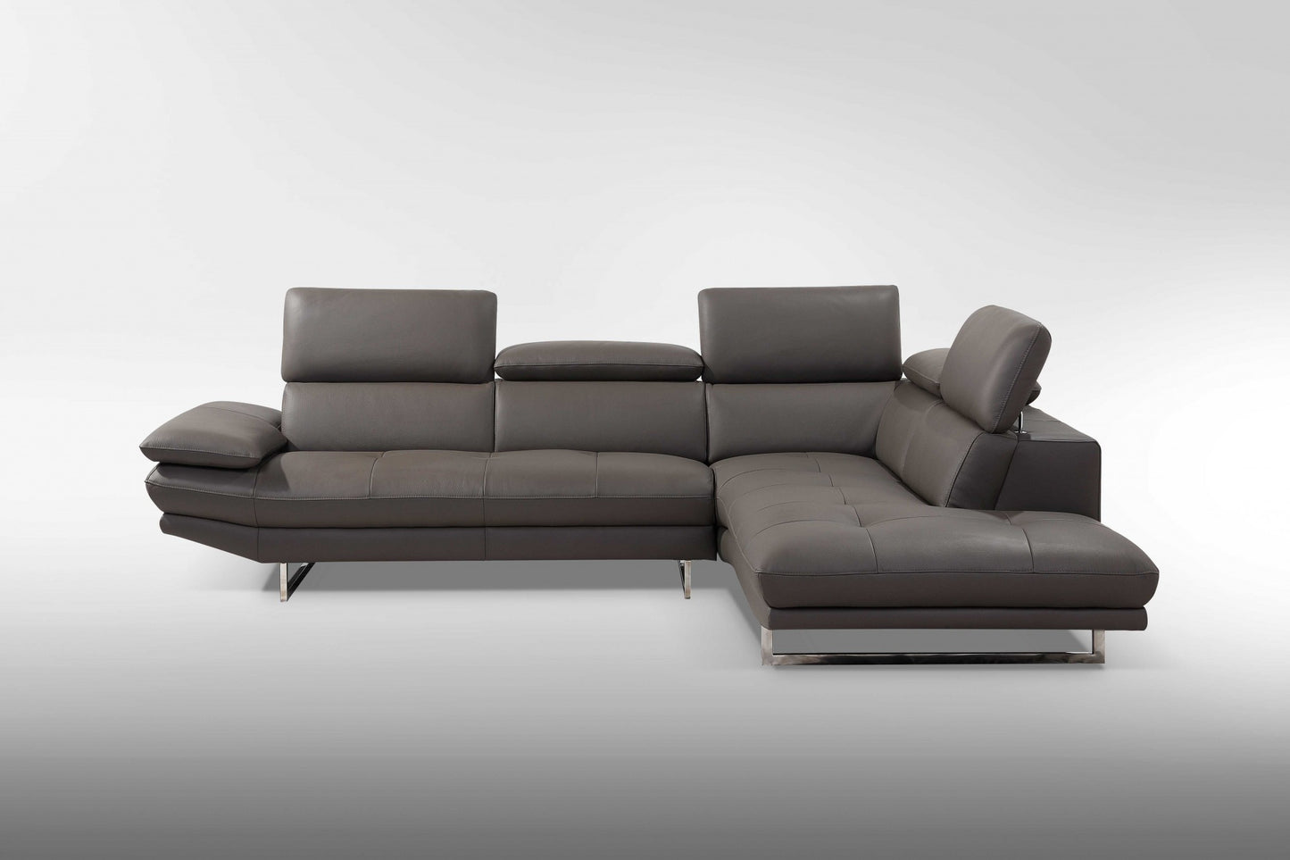 Dark Gray Genuine Leather L Shaped 2 Piece Sectional