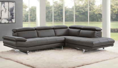 Dark Gray Genuine Leather L Shaped 2 Piece Sectional