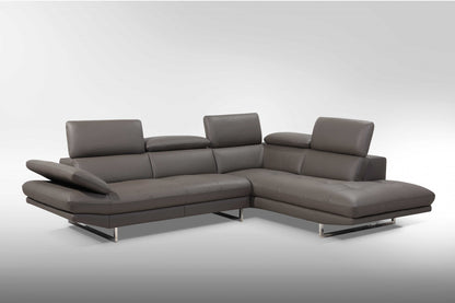 Dark Gray Genuine Leather L Shaped 2 Piece Sectional