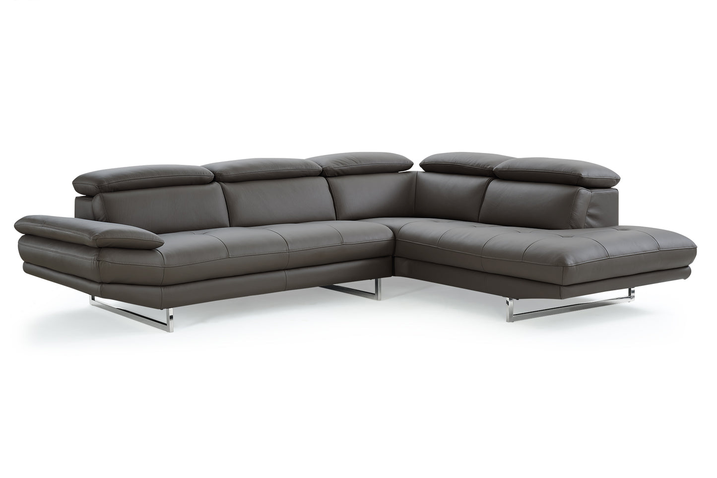 Dark Gray Genuine Leather L Shaped 2 Piece Sectional