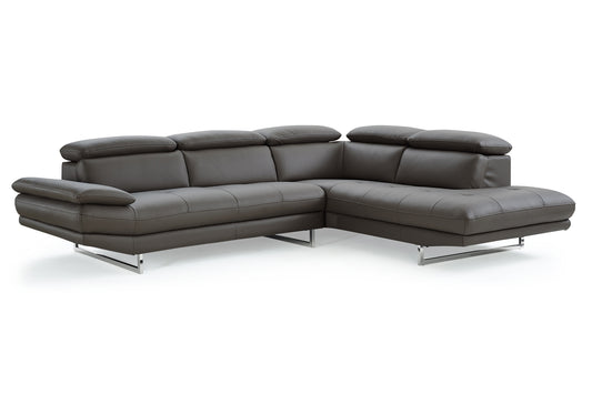 Dark Gray Genuine Leather L Shaped 2 Piece Sectional
